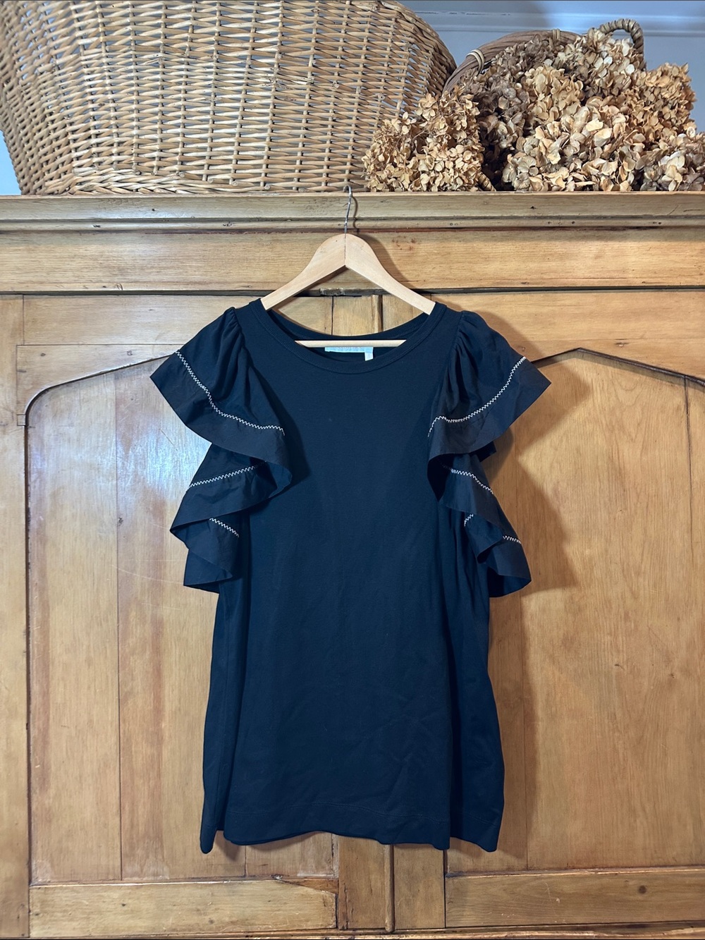 See By Chloé Black Ruffle Sleeve Mini Dress
